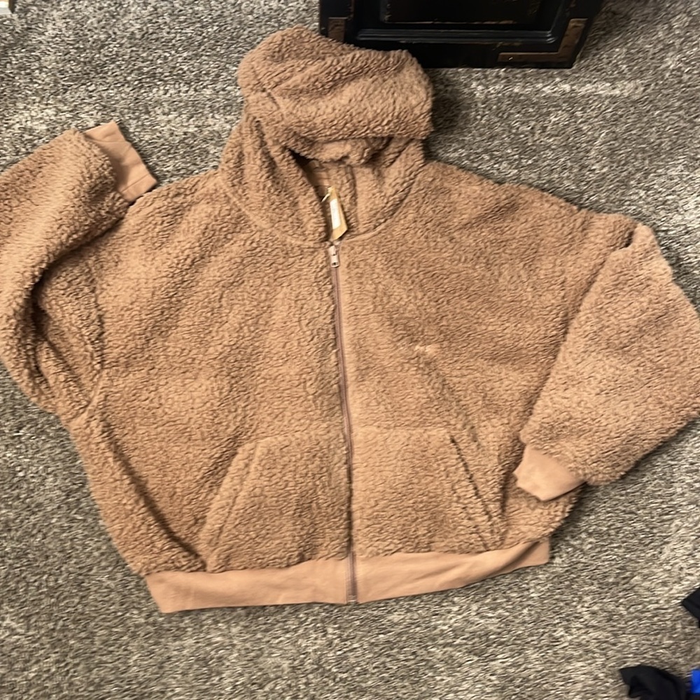 SKIMS Teddy Sherpa Fur Full Zip Up Jacket Hoodie Sweater Pullover - Picture 3 of 8